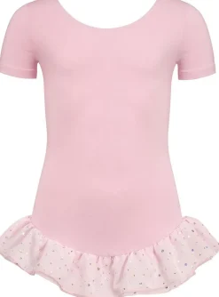 Leotard short sleeves, voile frill sparkle, cotton